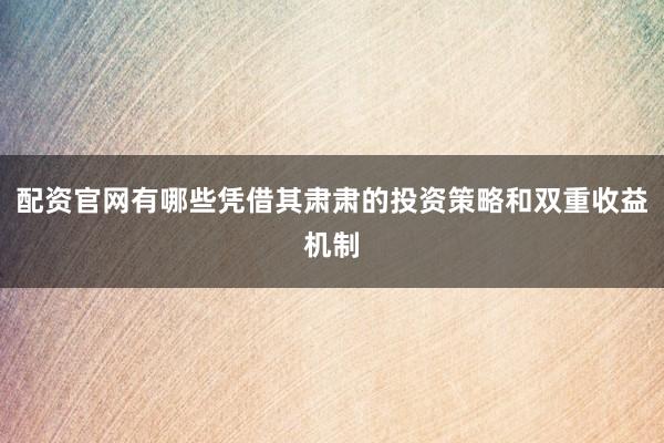 配资官网有哪些凭借其肃肃的投资策略和双重收益机制