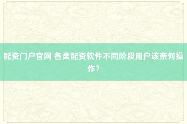 配资门户官网 各类配资软件不同阶段用户该奈何操作？